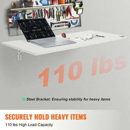 US Local VEVOR Wall Mounted Folding Table,  Wall Mount Drop Leaf Table, Floating Desk With Iron Bracket, Fold Down Desk For Small Spaces, Home Office, Dining, Laundry Room, Kitchen, Bar, White