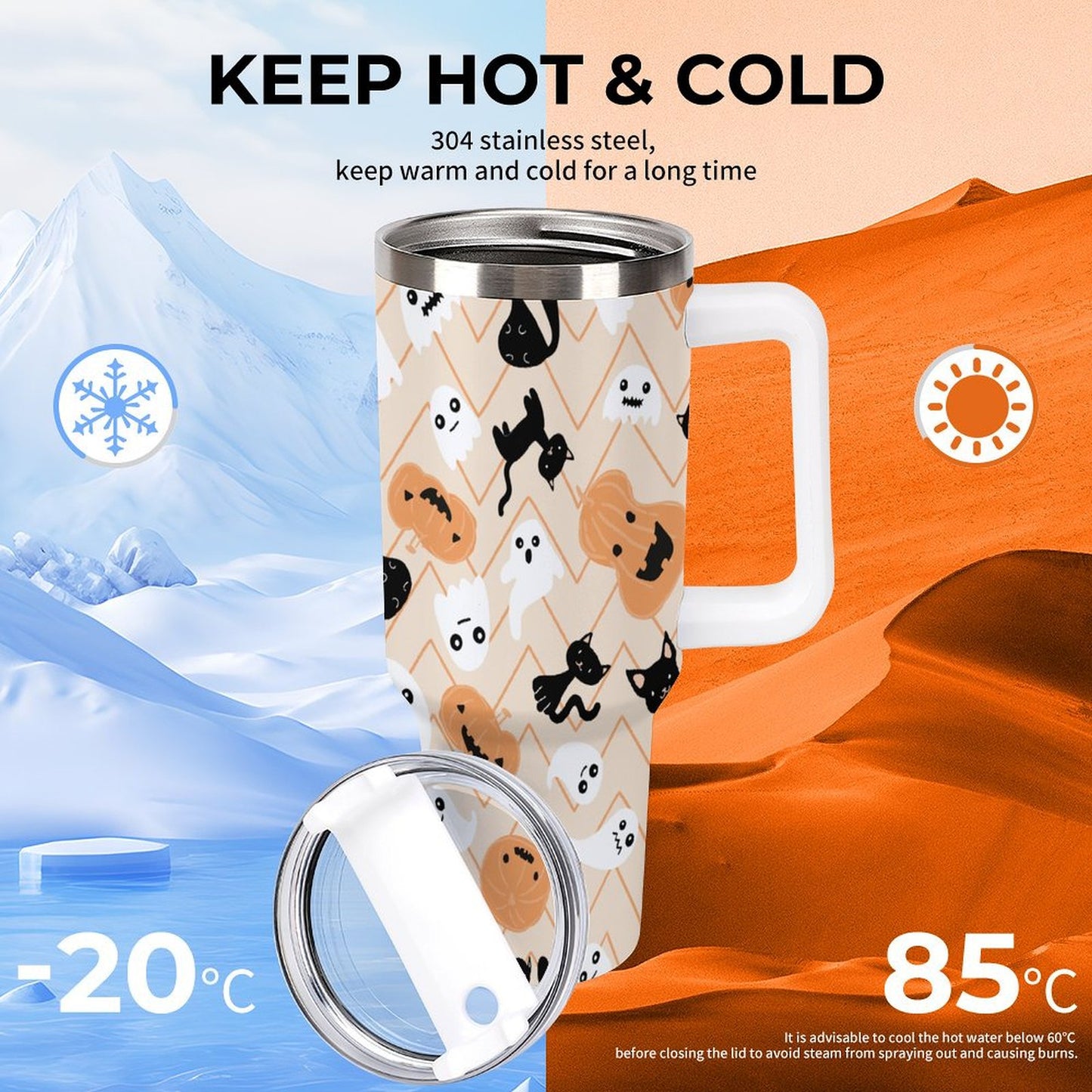 POD US Local Tumbler 40 oz Large Capacity Car Cup Halloween, Cat, Pumpkin