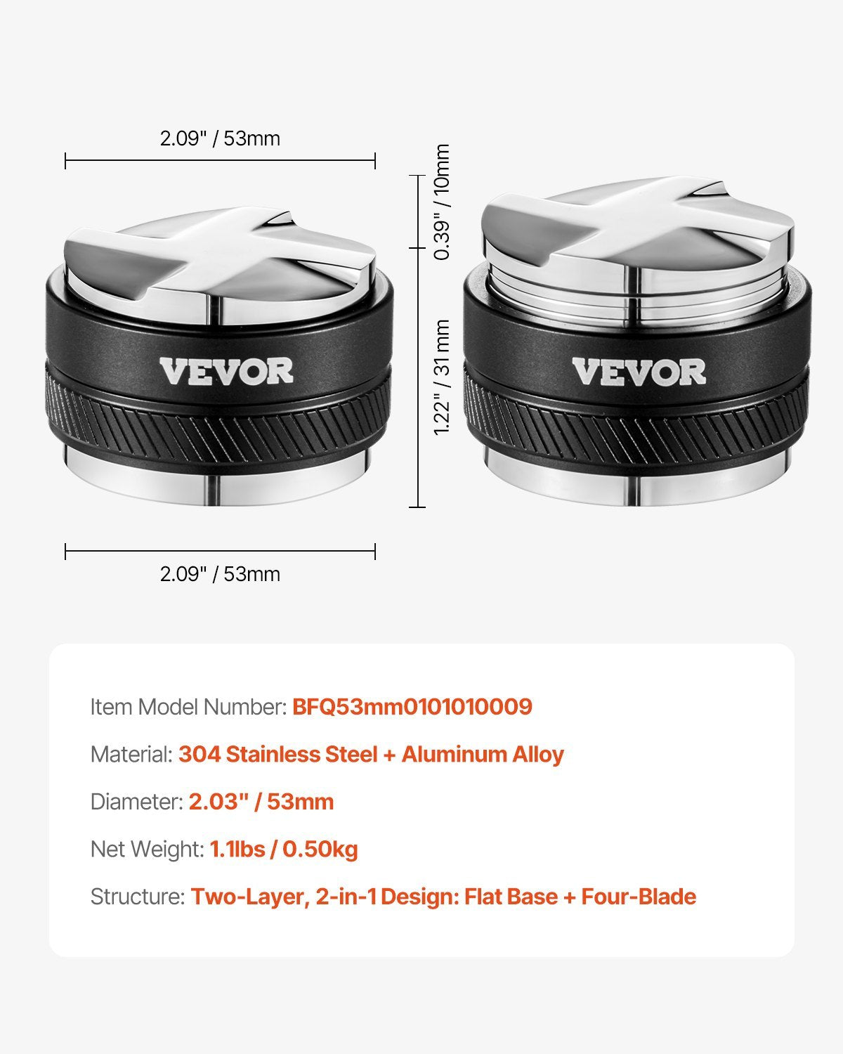 US Local 53mm Coffee Distributor 2-in-1 Adjustable Espresso Distributor For Home