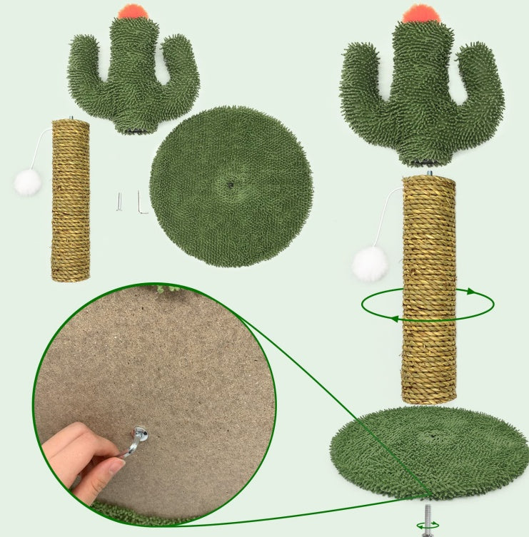 US Local Cactus Cat Climbing Tree 2-in-1 - Solid Wood Base Natural Sisal Scratching Pillar With Hanging Ball Toy, Indoor Cat Multi-level Activity Center