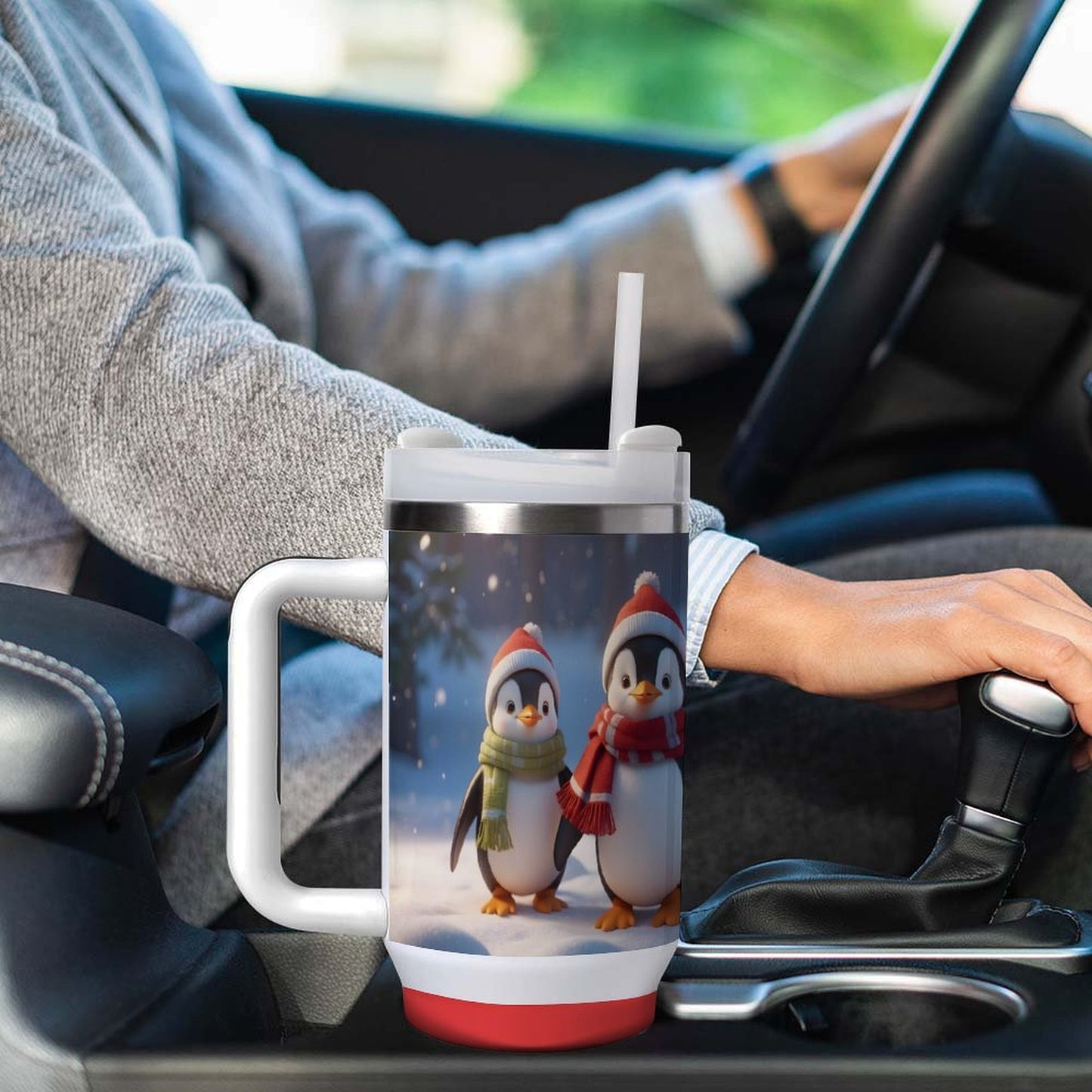 USA Local Large Capacity Car Cup Xmas Penguin_3 Red 40oz