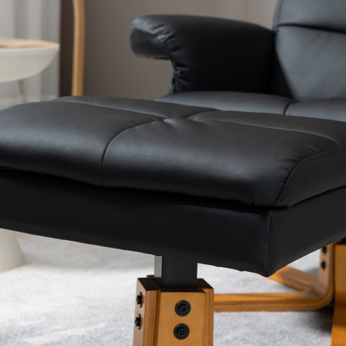 UK Local HOMCOM Recliner Armchair, Swivel Reclining Chair With Ottoman, Swivel Faux Leather Chair With Wooden Base And Storage Footstool For Living Room, Black