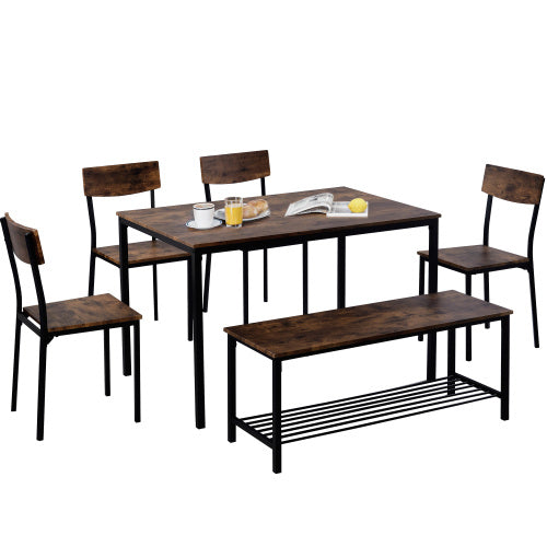 UK Local Dining Table Chair And Bench Set 6 Wooden Steel Frame Industrial Style Kitchen Dining Table Set