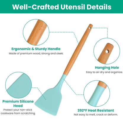 US Local 4 Colors Options -- Set Of 35Pcs Kitchen Cooking Utensils Set Spatula Set Baking Utensil Set Kitchen Accessories Necessities With Holder Egg Whisk Separator Tong Turner Spoons Cups