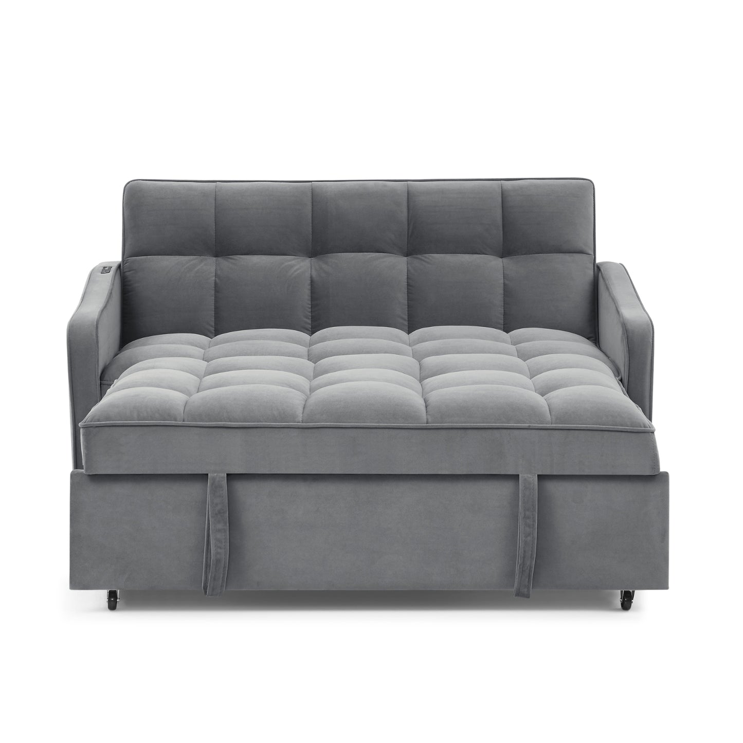 US Local Loveseat Sofa Bed Pull-out, Adjustable Back, Arm Pockets, TypeC & USB Charging