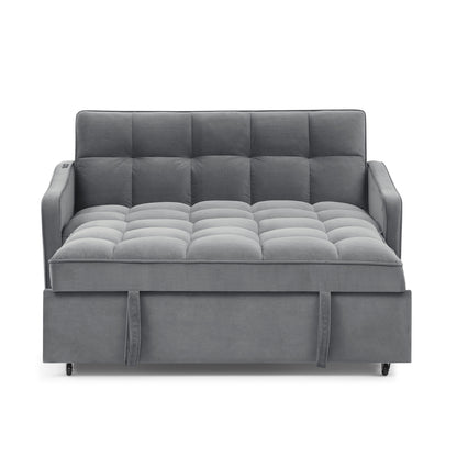 US Local Loveseat Sofa Bed Pull-out, Adjustable Back, Arm Pockets, TypeC & USB Charging