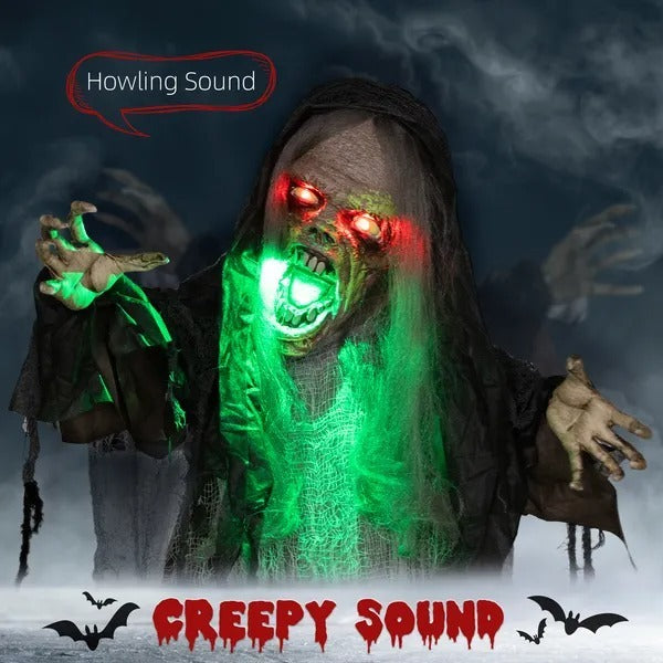 6' Life Size Decoration Animatronic Green Big-mouth Monster Outdoor Halloween, Sound And Motion Activated