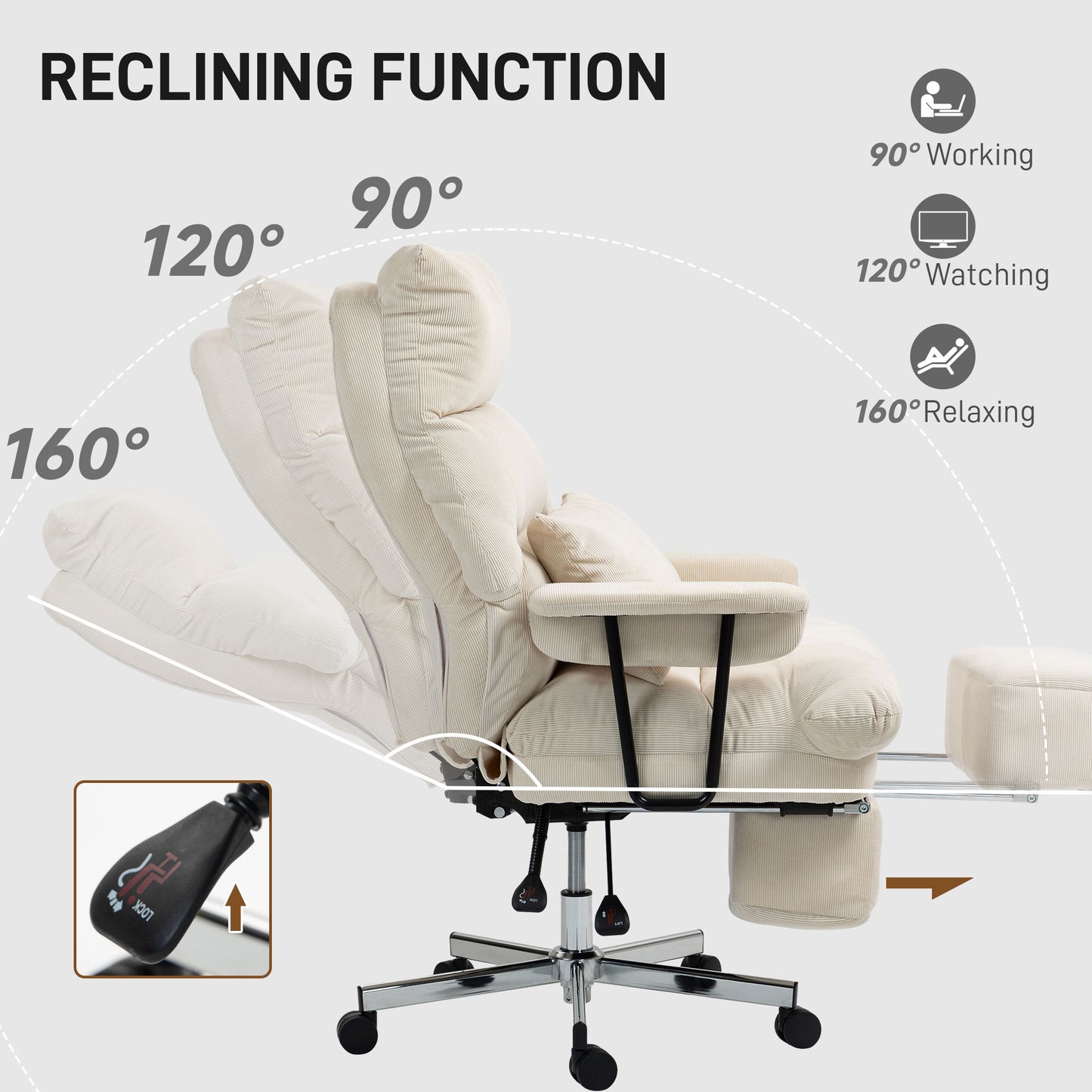 US Local Executive Office Chair With Lumbar Support, Footrest, High Back Reclining Overstuffed Desk Chair With, Cream White