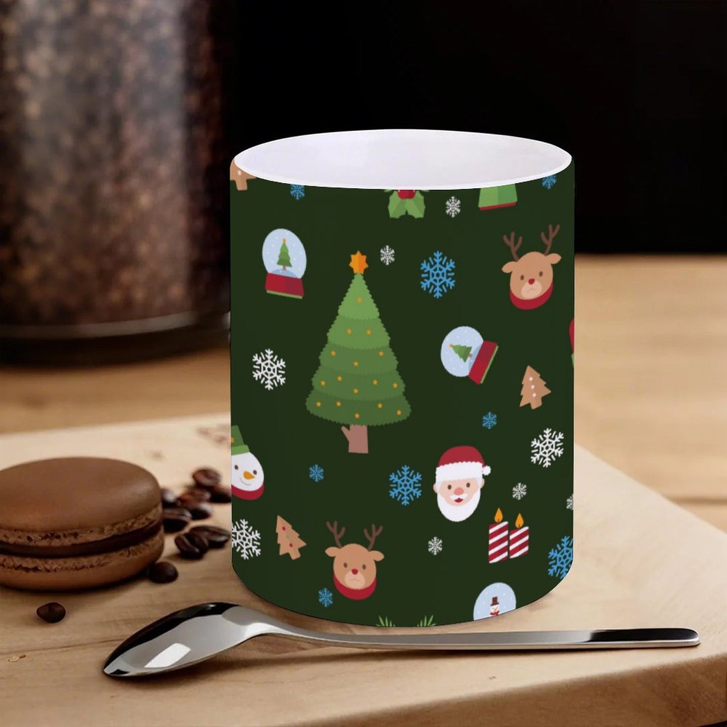 POD US Local White mug with full print, Christmas Tree Santa Snowflake Green 0013
