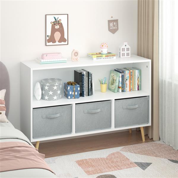 US Local Children's Bookcase With Foldable Fabric Drawers, Children's Book Display, Toy Storage