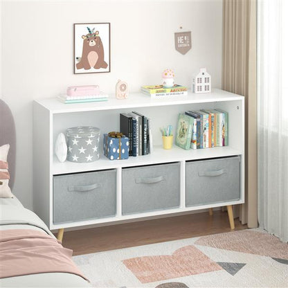 US Local Children's Bookcase With Foldable Fabric Drawers, Children's Book Display, Toy Storage