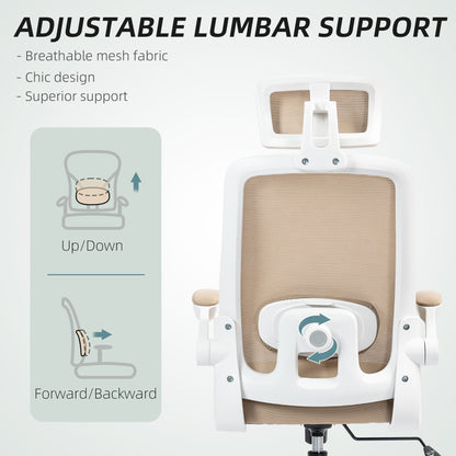 US Local Mesh Office Chair, Ergonomic Desk Chair With Flip-up Armrest, Rotatable Headrest, Adjustable Lumbar Support, Khaki