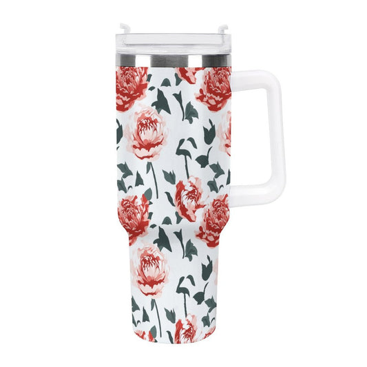 PHDT00421 POD US Local Tumbler 40 oz Large Capacity Car Cup Peony, Red, Flower