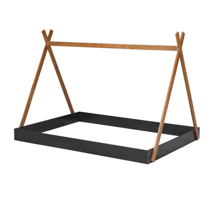 US Local Full Size Tent Floor Bed With Triangle Structure, Black Brown