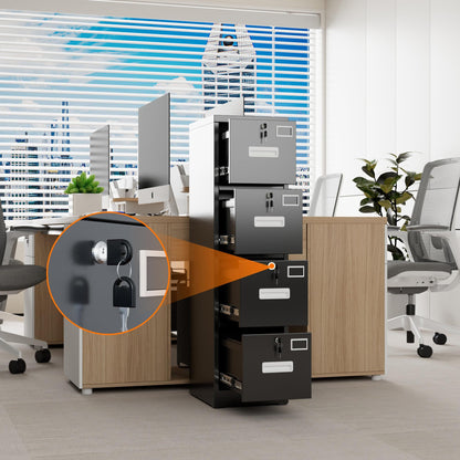 US Local 4 Drawer File Cabinet, Metal Vertical Black Filing Cabinets With Lock For Home Office With Name Card Holder For Letter,Legal,A4,F4 Size,Assemble Required