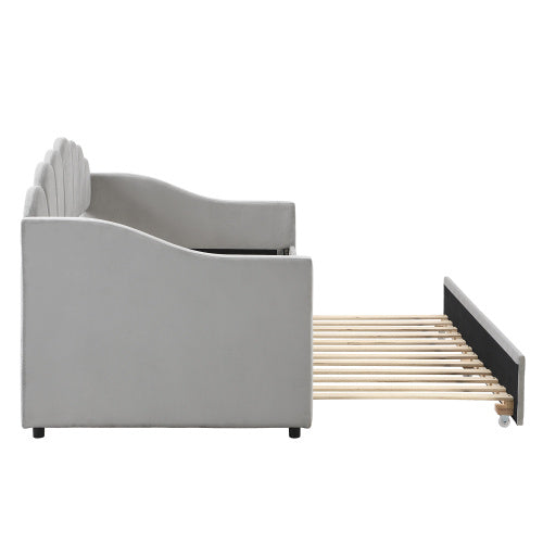 UK Local Upholstered Bed, 3FT Single Bed 90x190cm, Bottom With Trundle Bed 90x190cm, Daybed Sofa Bed, Youth Bed, For Adults & Teenagers, Easy Assembly, Velvet, Grey
