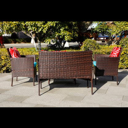 US Local New Design High Quality Four-Piece Sofa Set Table With Sofa Chair PE Rattan Outdoor Furniture W3152P269438 Box 1 With Emerald Green Color Cushion