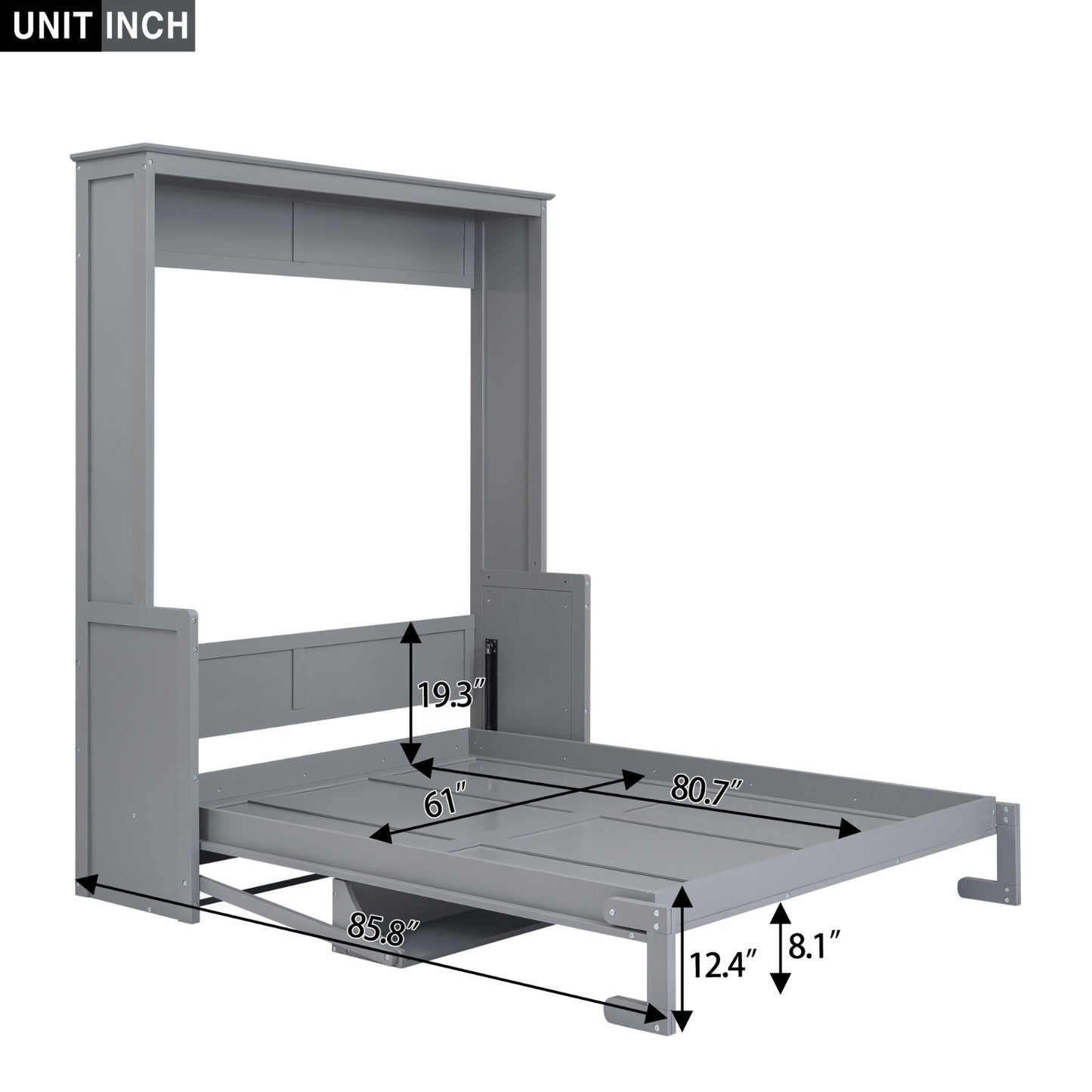 US Local Queen Size Murphy Bed With A Shelf, Gray