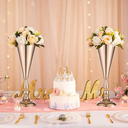 US Local Golden Vase Flower Wedding Centerpieces For Tables 14 In Tall Flower Display Stand Wedding Metal Flower Arrangement Stand Trumpet Vase Tabletop Stand For Home Anniversary Ceremony Party