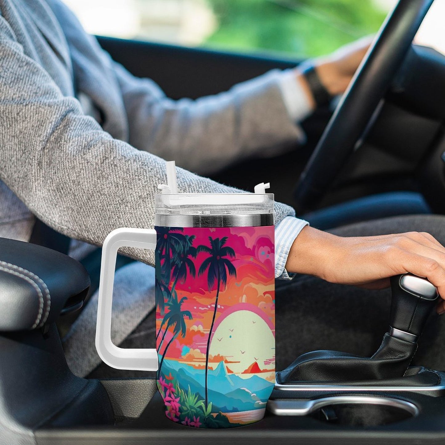 PHDT00536 POD US Local Tumbler 40oz Large Capacity Car Cup Jungle, Sunset