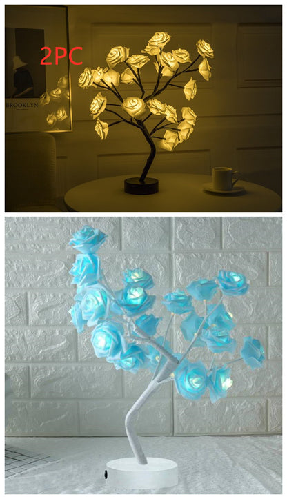 US Local Rose Flower Lamp USB Battery Operated LED Table Lamp Bonsai Tree Night Lights Garland Bedroom Decoration Lights Home Decor