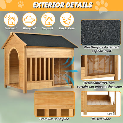US Local 60.2  Large Outdoor Dog House With Insulated Liner For Winter Waterproof Dog Kennel For Medium & Large Dogs, Dog House With Porch And Asphalt Roof And Elevated Floor, Nature