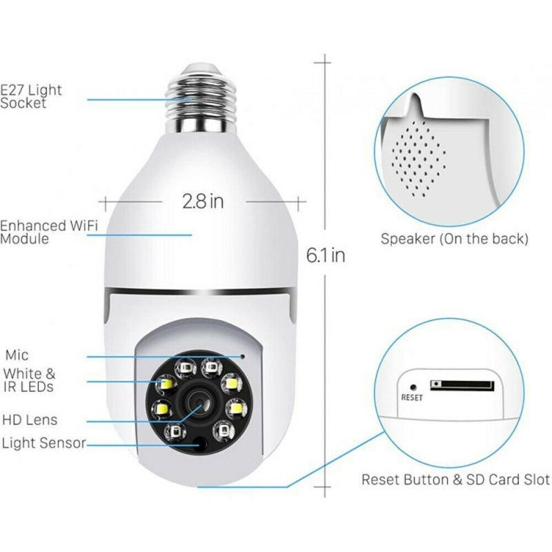 US Local IR E27 Light Bulb Camera 1080P HD Wireless Wifi Smart Home Security Camera