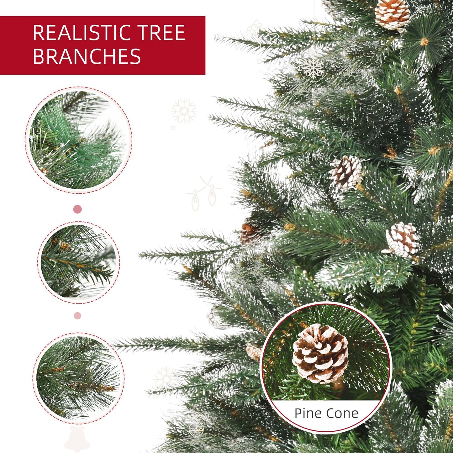 CA Local HOMCM 6 ft Artificial Christmas Snow Pine Tree Holiday Home Xmas Decoration With Automatic Open, Pinecone, Green