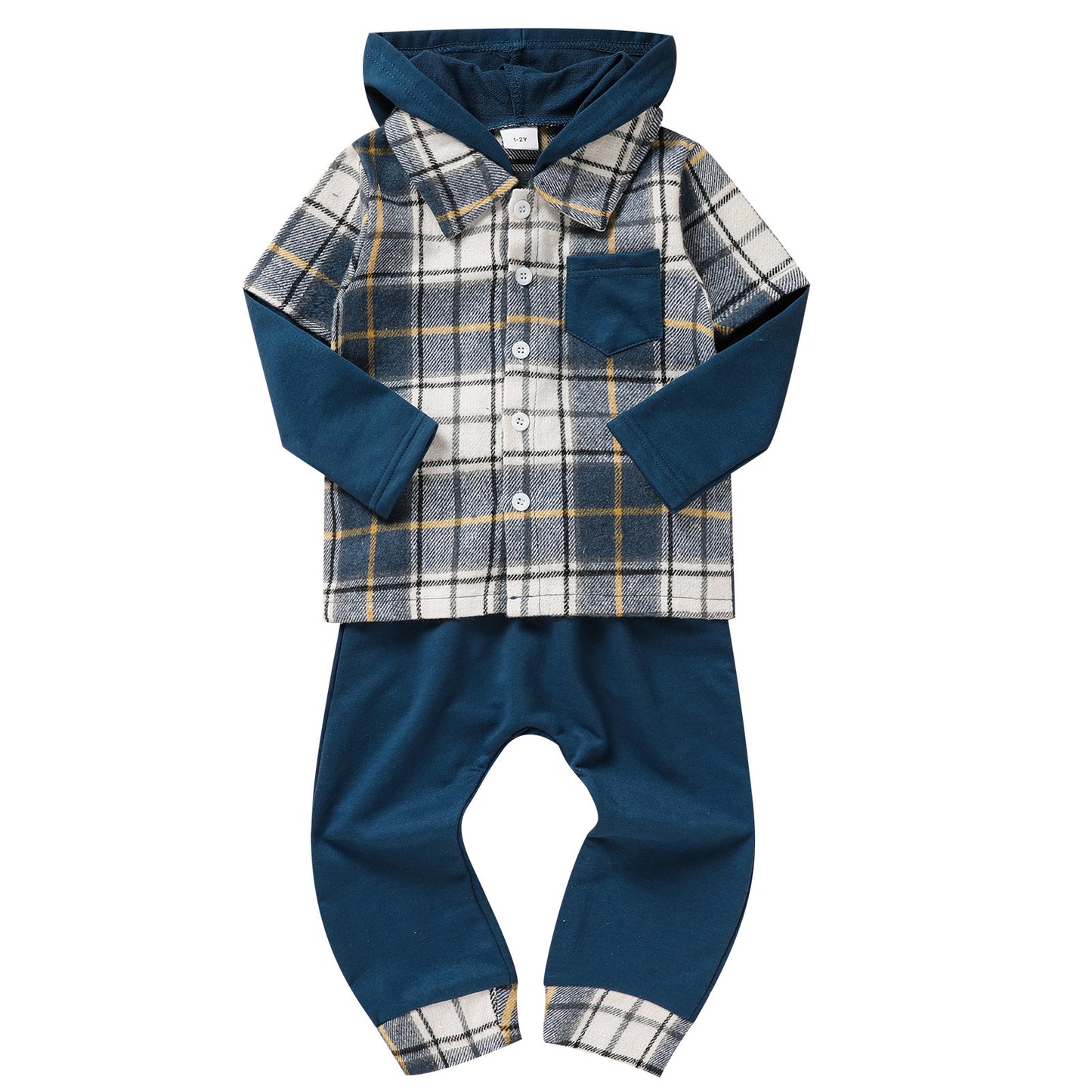 US Local Toddler Baby Boy Clothes Plaid Long Sleeve Hoodie Sweatshirt & Pants 2pcs Boys Outfit Set