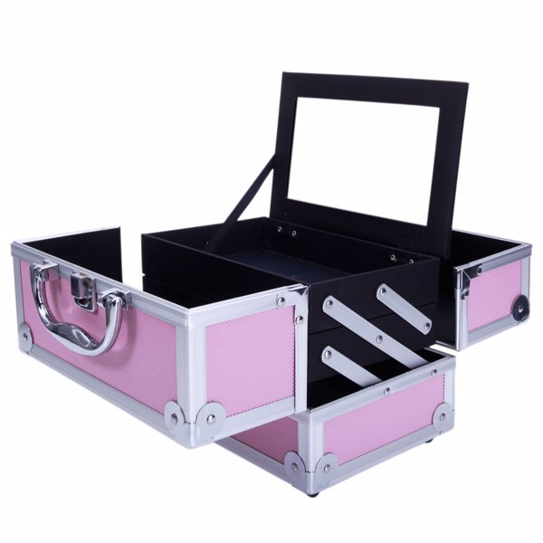 US Local Handheld Top Double Opening Aluminum Alloy Makeup Case With Mirror