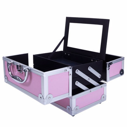 US Local Handheld Top Double Opening Aluminum Alloy Makeup Case With Mirror