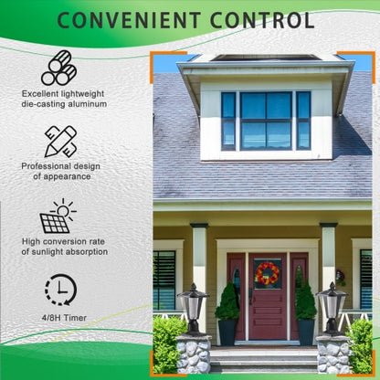 Solar Pillar Headlights With Dimmable LEDs - 2 Packs