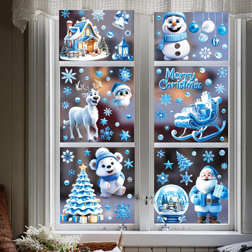 US Local 9 Sheets Christmas Snowflakes Window Decals Winter Blue Cute Painting Snowflakes Stickers
