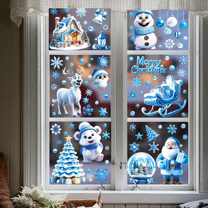 US Local 9 Sheets Christmas Snowflakes Window Decals Winter Blue Cute Painting Snowflakes Stickers