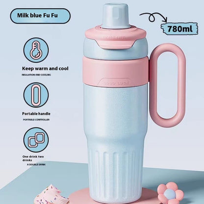 US Local 780ml Gradient Double Drink Thermal Cup Stainless Steel With Lid Coffee Cup Thermos Large Capacity Straw Cup For Male And Female