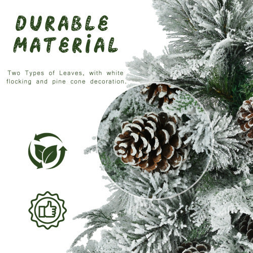 US Local 6FT Pre-Lit Spruce Snow Flocked Christmas Tree With Pine Cones, Artificial Xmas Tree With 403 Branch Tips,Mixed PE  PVC Branches, 250 Multi-Color LED Lights, 11 Flashing Modes, Holiday Decor