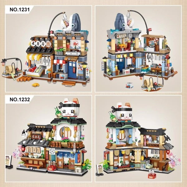 US Local 4 PACK BRICK BUILDING KIDS SET, 2969 PCS BUILDING BLOCK SET JAPAN STREET BUILDING PLAYSET GIFTS.