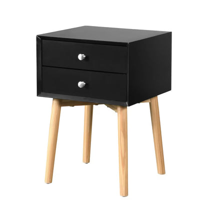 US Local Side Table,Bedside Table With 2 Drawers And Rubber Wood Legs, Mid-Century Modern Storage Cabinet For Bedroom Living Room