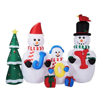 US Local 8FT Lighted Christmas Inflatable Decoration, Inflatable Snowman Family With JOY And Xmas Tree, Funny Blow Up Yard Decorations With Built-in LED Lights For Holiday Party Front Yard Lawn Garden Decor