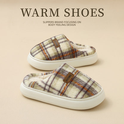 Women's Home Comfortable Warm Striped Toe Cap Cotton Slippers