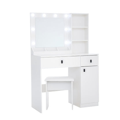 US Local Vanity Desk With Lights, Vanity Set With Mirror, Makeup Vanity Desk With Large Drawers  Three Level Storage Dreeser, VanitysVanities With 3 Lights Brightness Adjustable For Bedroom, White