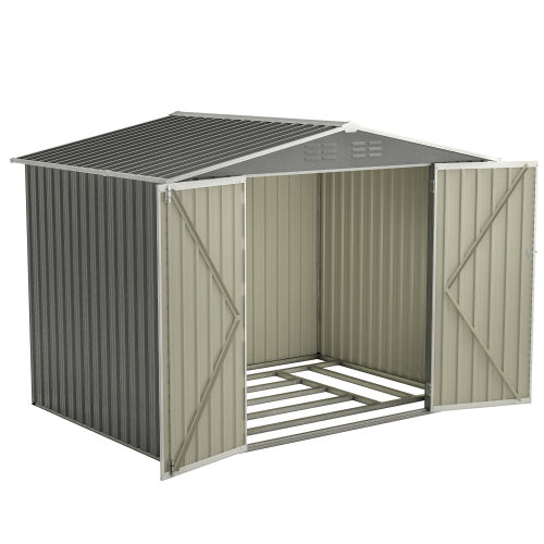 8 X 6 FT Outdoor Waterproof Garden Tool Storage Sheds With Metal Foundation With Floor Frame, Tool Shed With Lockable Hinged Doors & Air Vents, Storage House Waterproof For Backyard, Lawn, Gray