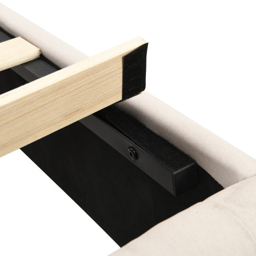 UK Local Upholstered Bed,Double Bed-4ft6 135x190cm ,With Slatted Frame And Headboard, Button Upholstery, Rivet Upholstery, Wooden Legs, Linen, Beige