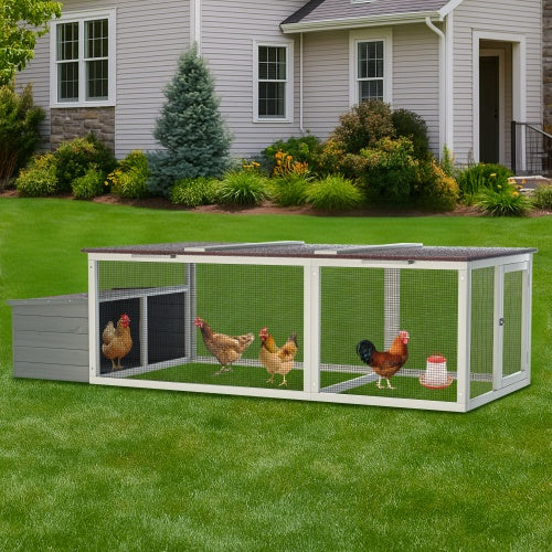 US Local 20.93ft  Large Wooden Chicken Coop Outdoor Hen House With Nesting Box  Weatherproof Asphalt Roof Walk In Poultry Cage With Secure Locks Metal Mesh Run For  Farm Use