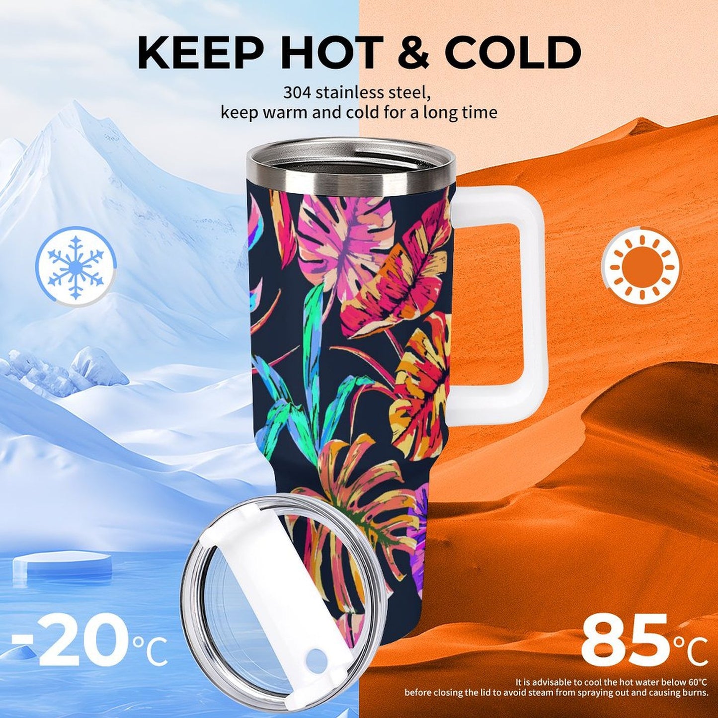 PHDT00413 POD US Local Tumbler 40 oz Large Capacity Car Cup Monstera, Purple, Pink, Tropical