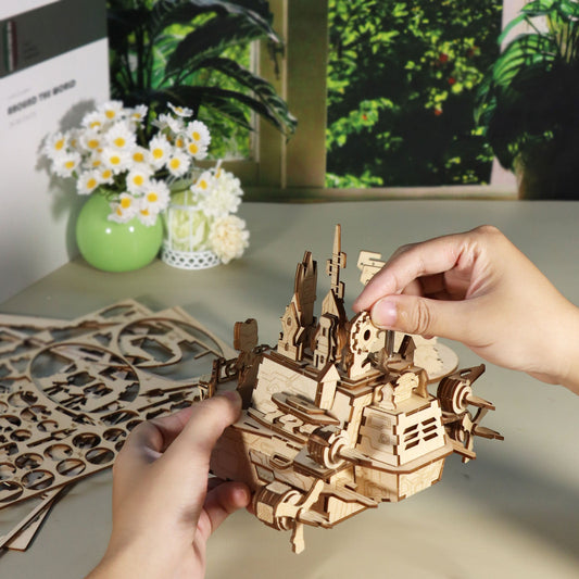 US Local MUSIC PARK 3D Wooden Puzzles Moving Castle Music Box Kits Castle Building Model DIY Crafts Birthday Gift For Women