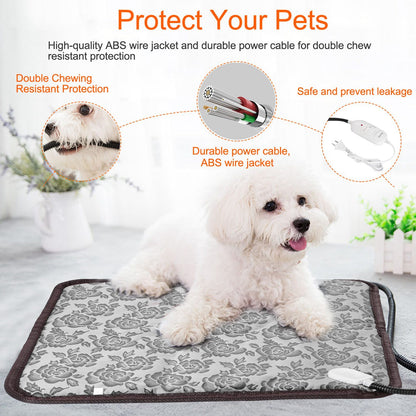 US Local 1 Pc Pet Heating Pad Dog Cat Electric Heating Mat Waterproof Adjustable Warming Blanket With Chew Resistant Steel Cord Case