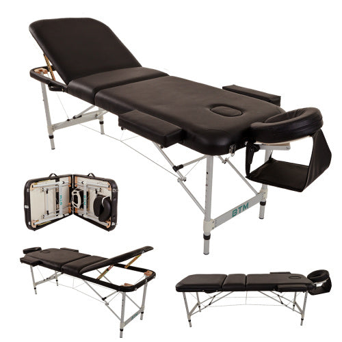 UK Local Massage Table Couch Bed Aluminium Tattoo Spa Reiki Portable Folded 3 Section With Premium PU Leather And 5 Cm High Density Multi-Layer Foam Headrest Arm Support And Carrying Bag