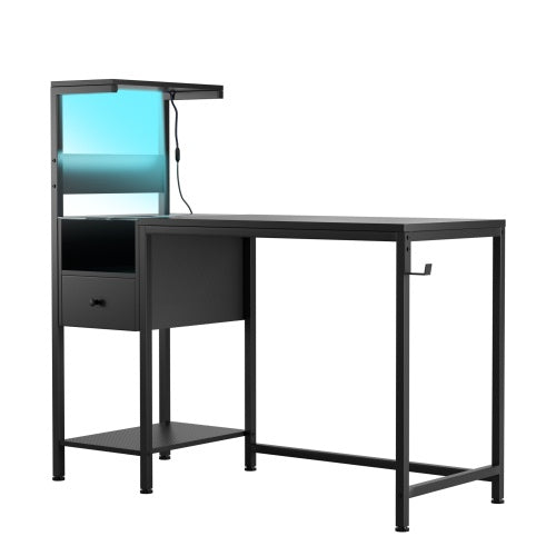 US Local Computer Desk With Power Outlet  Storage Shelves, Study Writing Table With USB Ports Charging Station, PC Desk Workstation For Home Office, Black