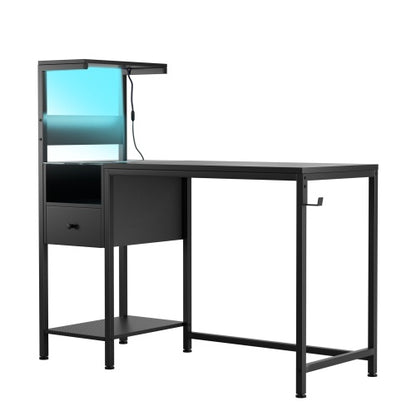 US Local Computer Desk With Power Outlet  Storage Shelves, Study Writing Table With USB Ports Charging Station, PC Desk Workstation For Home Office, Black